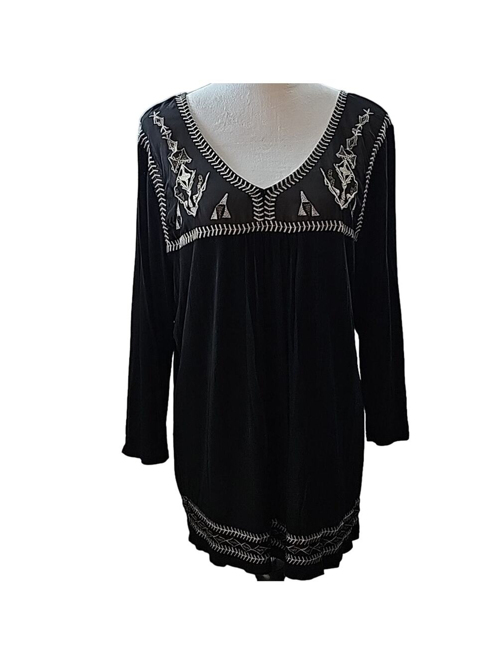 Womens Sz 1X Black Shear Babydoll Silver Embellished Whimsigoth Grunge Goth Top
